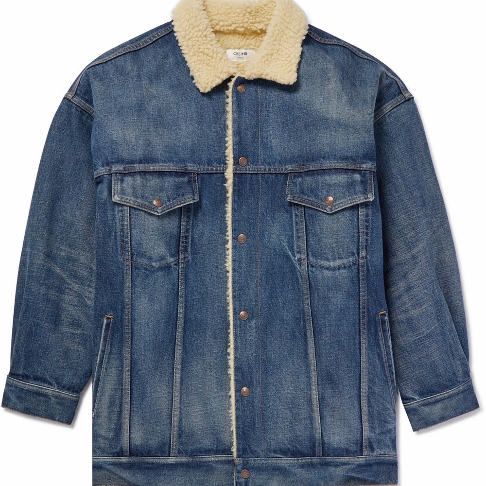 Celine Denim Jacket with Shearling Collar